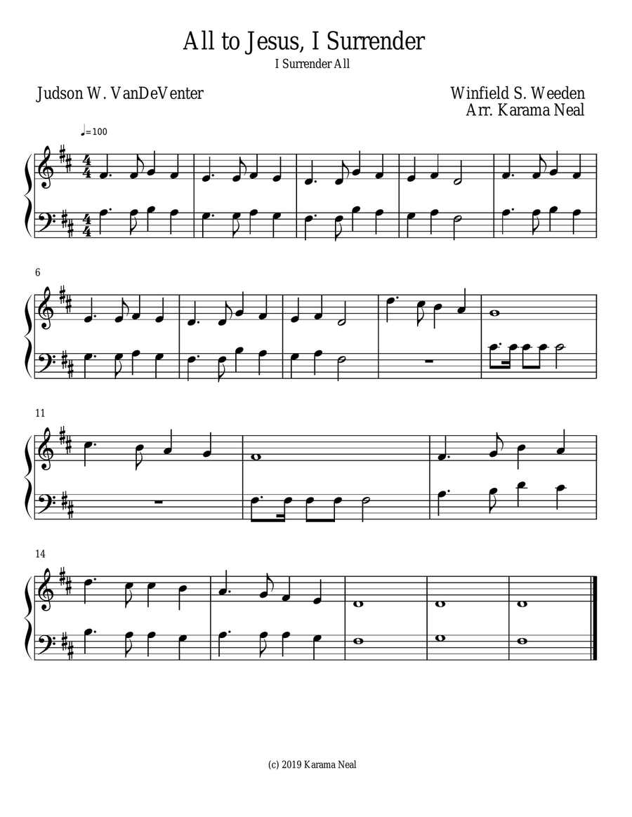 All to Jesus, I Surrender Piano, Vocal scores gallery preview page 1
