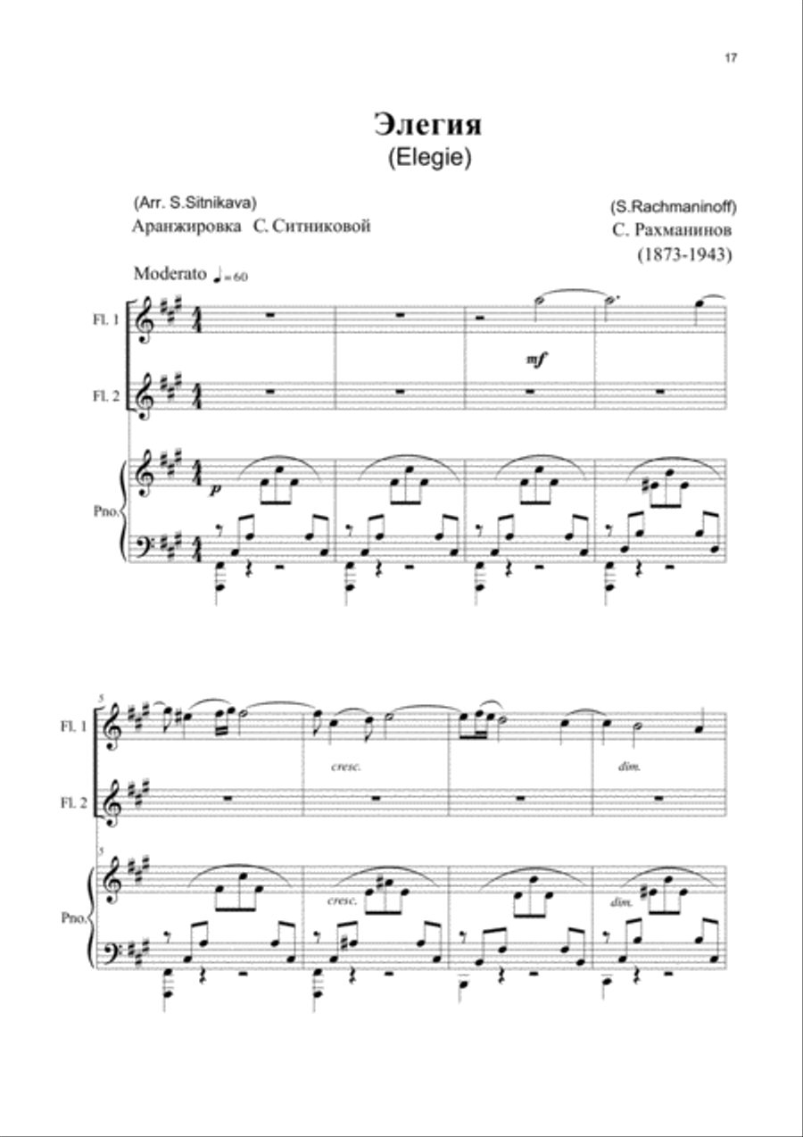 S. Rachmaninoff - S. Sitnikava: Elegie Op. 3 No. 1 Woodwind Ensemble scores gallery preview page 2