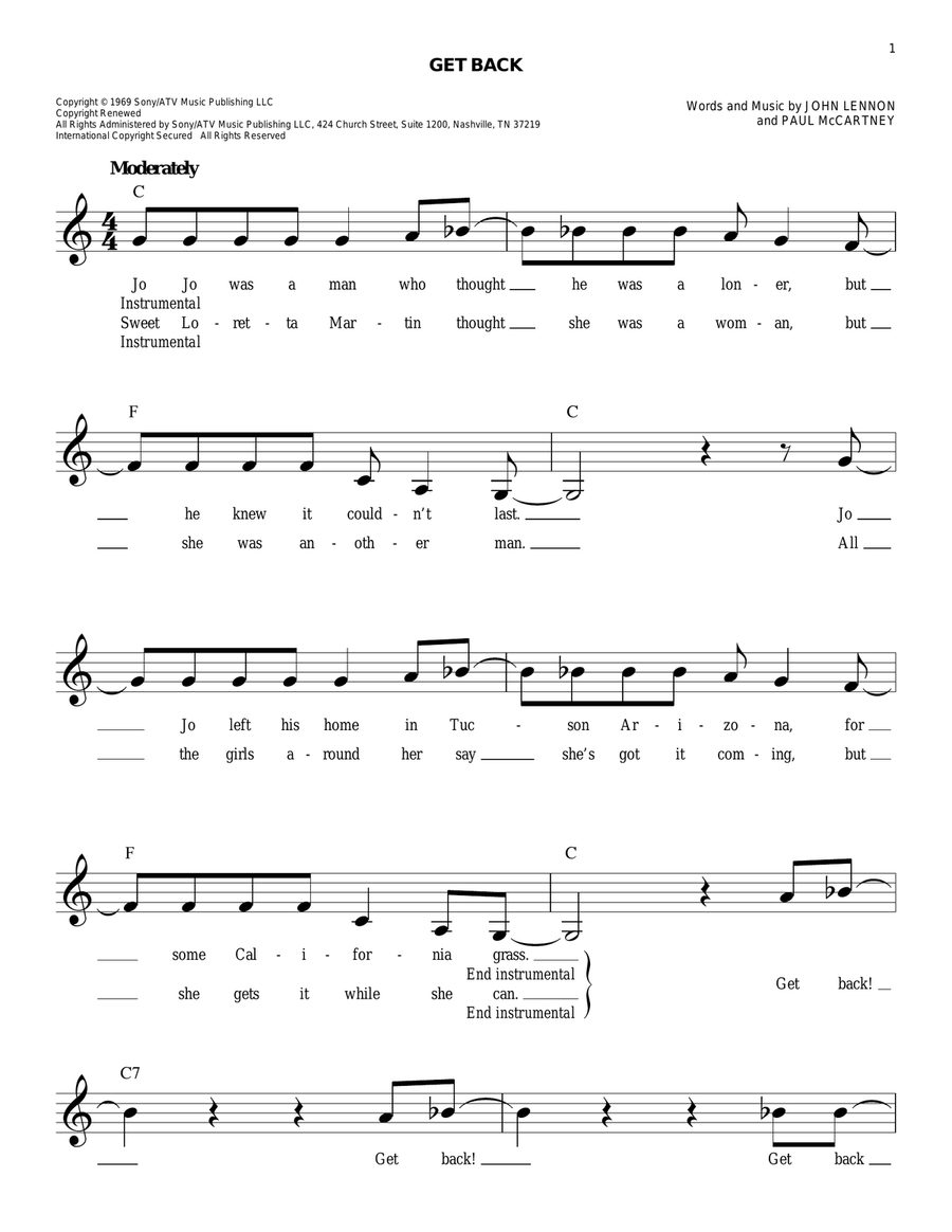 Get Back Piano scores gallery preview page 1