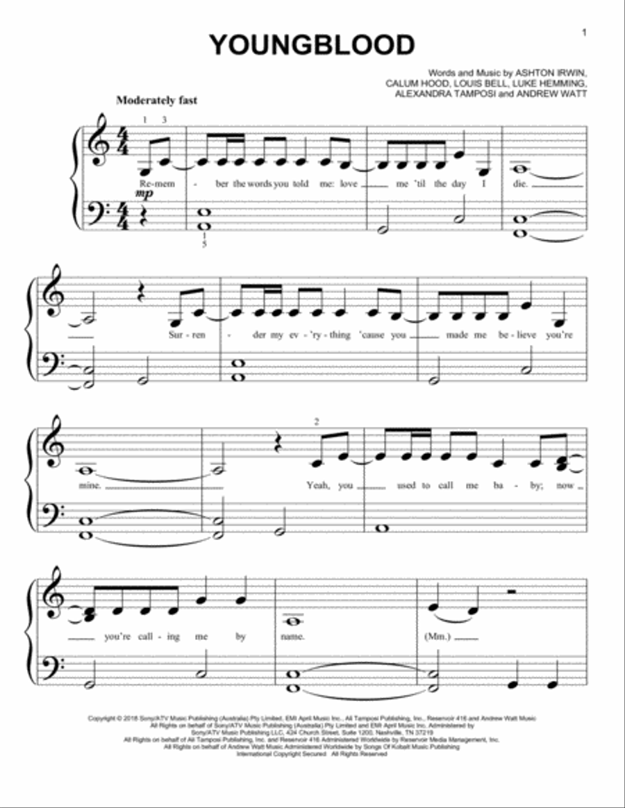 Youngblood Youngblood Easy Piano scores gallery preview page 1