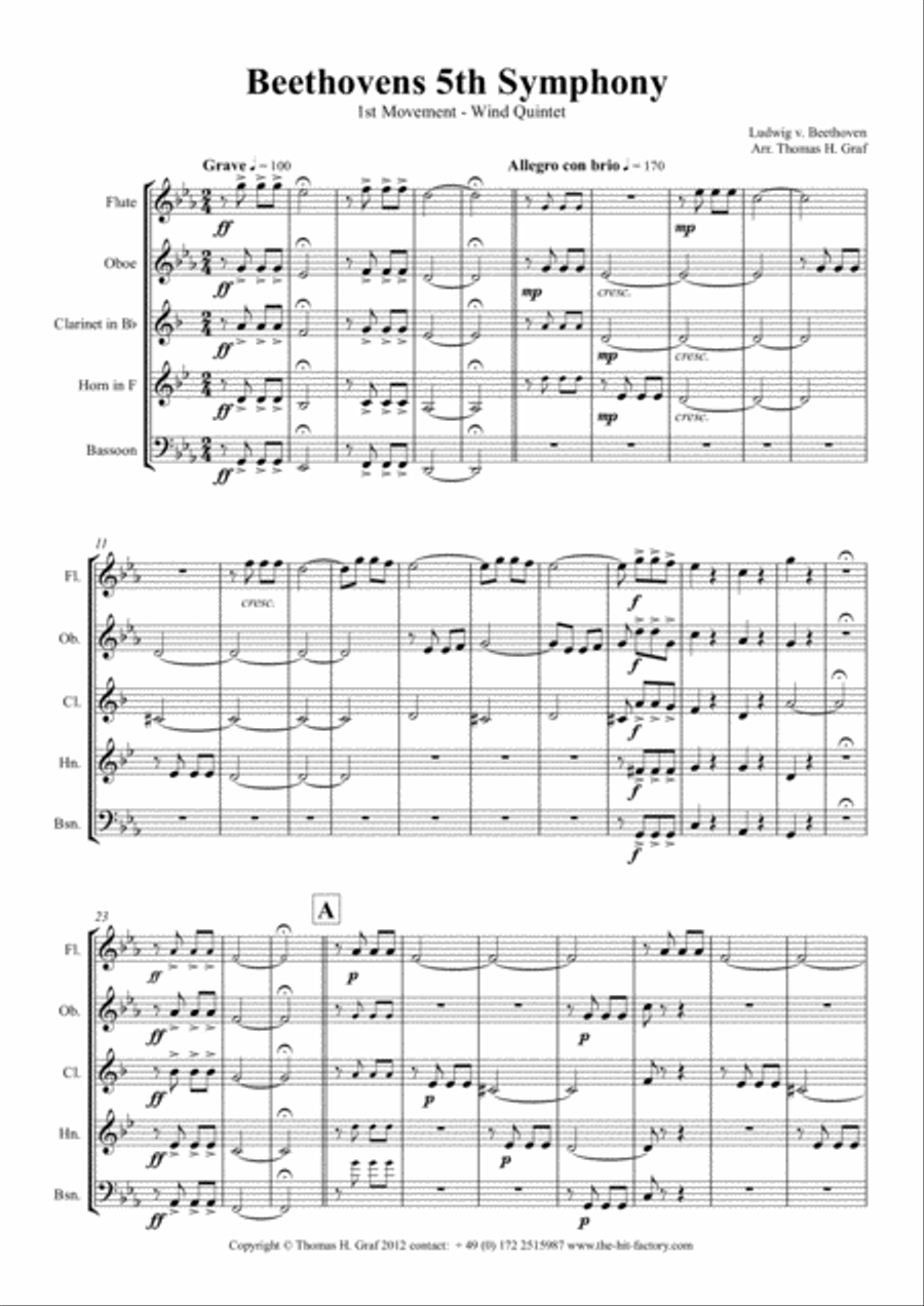 Beethovens 5th Symphony - 1st Movement - Wind Quintet Woodwind Quintet scores gallery preview page 1