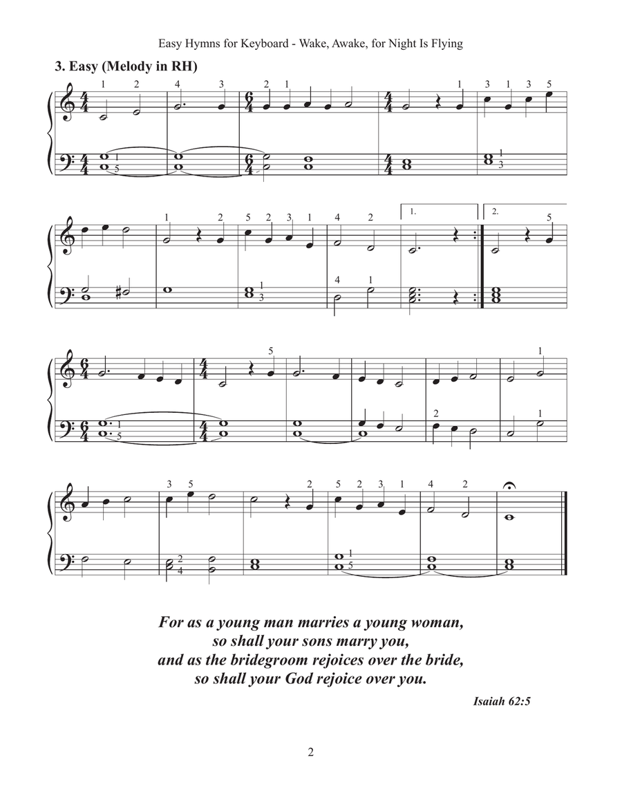 Wake, Awake, for Night is Flying (Easy Hymns for Keyboard) Piano Method scores gallery preview page 4