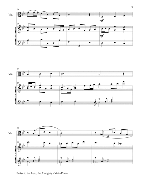 PRAISE TO THE LORD, THE ALMIGHTY (Duet – Viola and Piano/Score and Parts) image number null