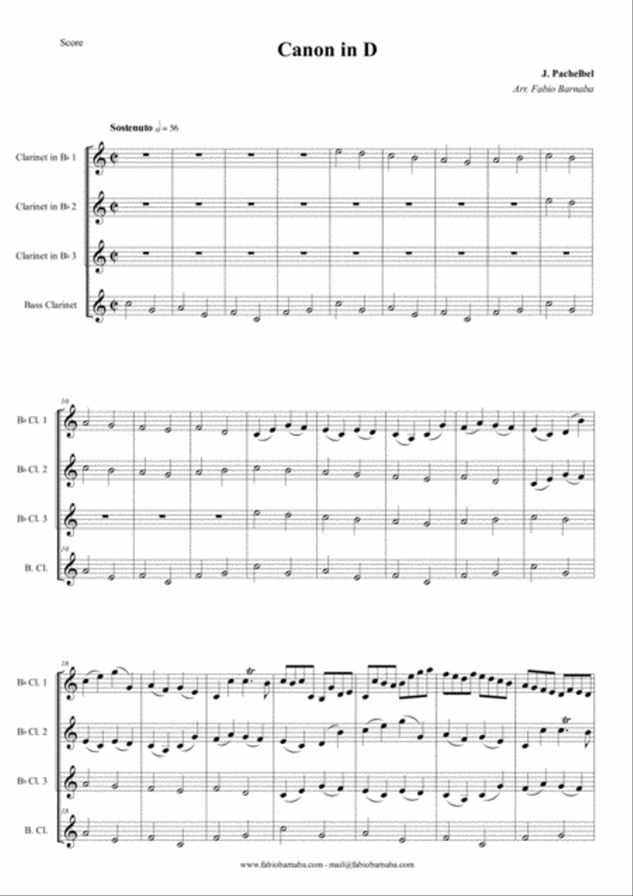 Pachelbel - Canon in D - for Clarinet Quartet or Clarinet Choir Clarinet Quartet scores gallery preview page 2