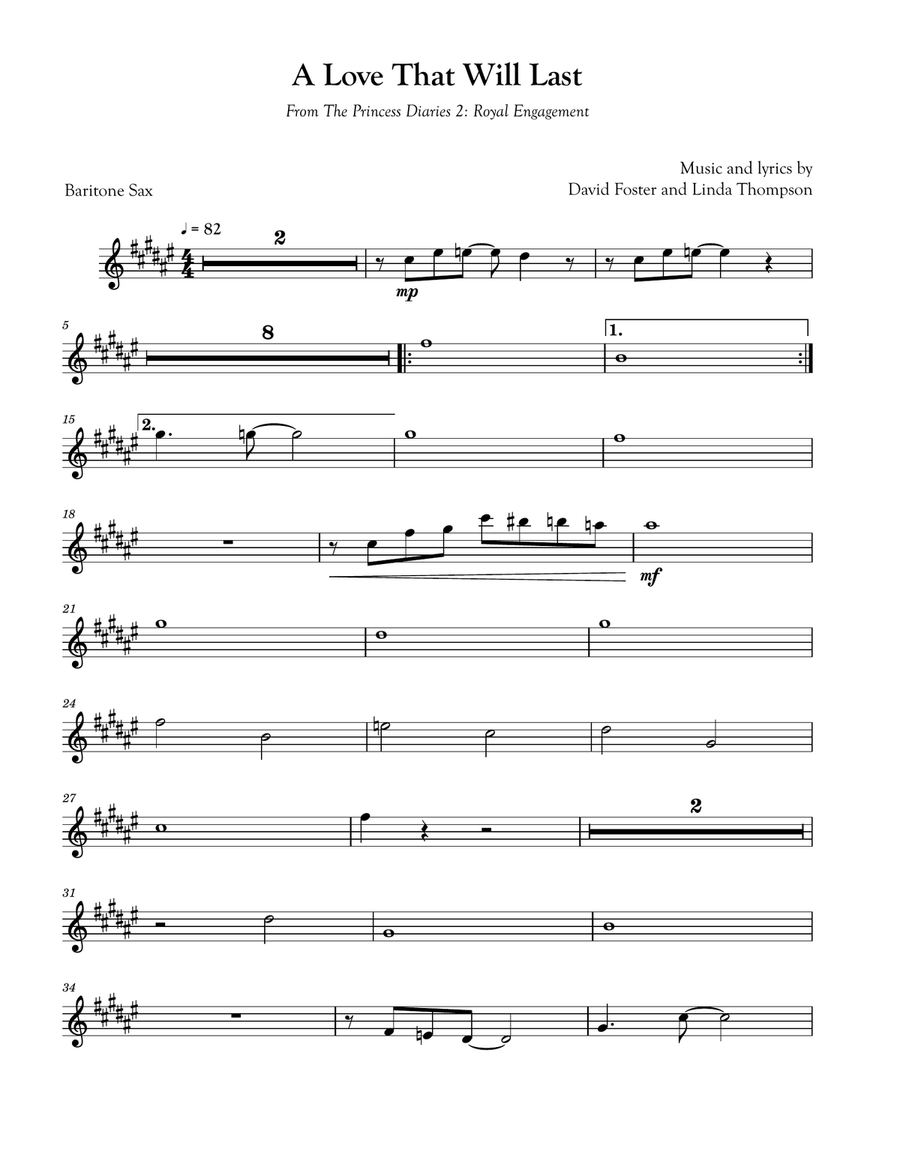 A Love That Will Last Baritone Saxophone scores gallery preview page 1