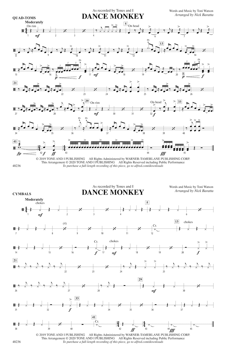Dance Monkey: Quad-Toms Marching Band scores gallery preview page 1