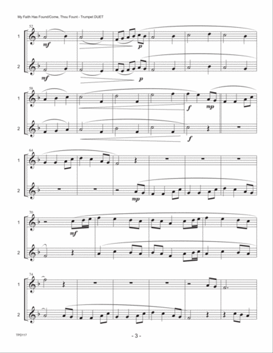 MY FAITH HAS FOUND A RESTING PLACE/COME THOU FOUNT OF EVERY BLESSING - TRUMPET DUET (unaccompanied) Trumpet Duet scores gallery preview page 3
