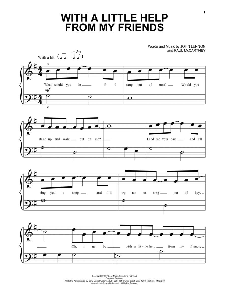 With A Little Help From My Friends Piano Solo scores gallery preview page 1