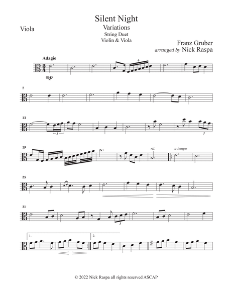 Silent Night - Variations (Violin & Viola duet) Viola part image number null