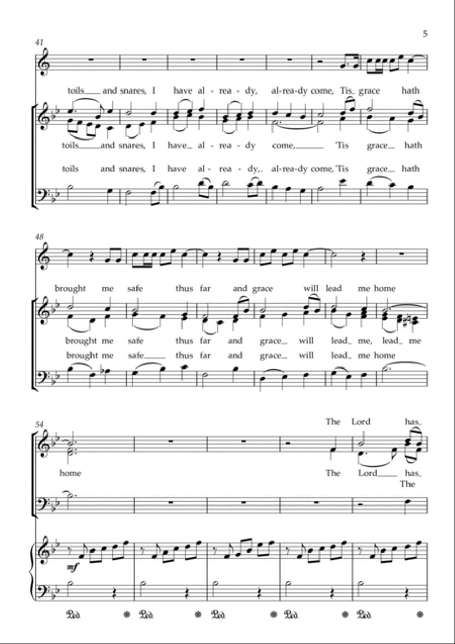 Amazing Grace, with The Last Post, for SAB choir, piano, trumpet in Bb 3-Part scores gallery preview page 5