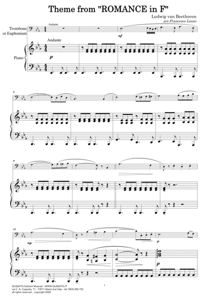 Theme from "Romance in F" easy for Trombone/Euphonium b.c. and Piano image number null
