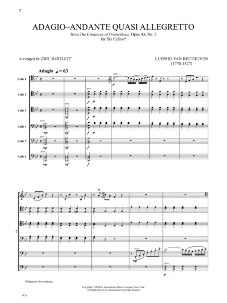Adagio-Andante quasi allegretto from The Creatures of Prometheus, Op. 43, No. 5, for Six Cellos