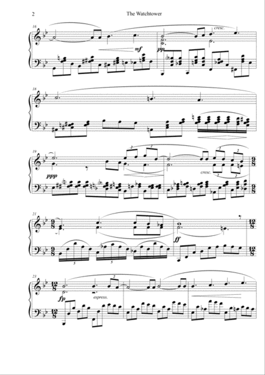 The Watchtower for solo piano Piano Solo scores gallery preview page 2