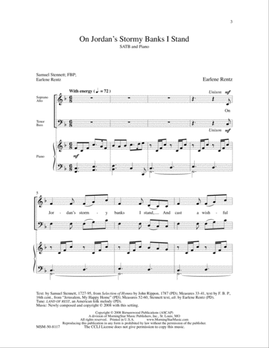On Jordan's Stormy Banks I Stand 4-Part scores gallery preview page 2