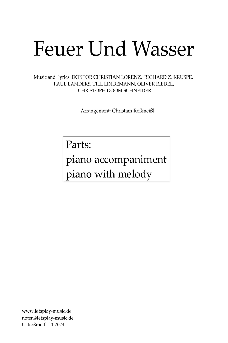 Feuer Und Wasser Piano Solo scores gallery preview page 1