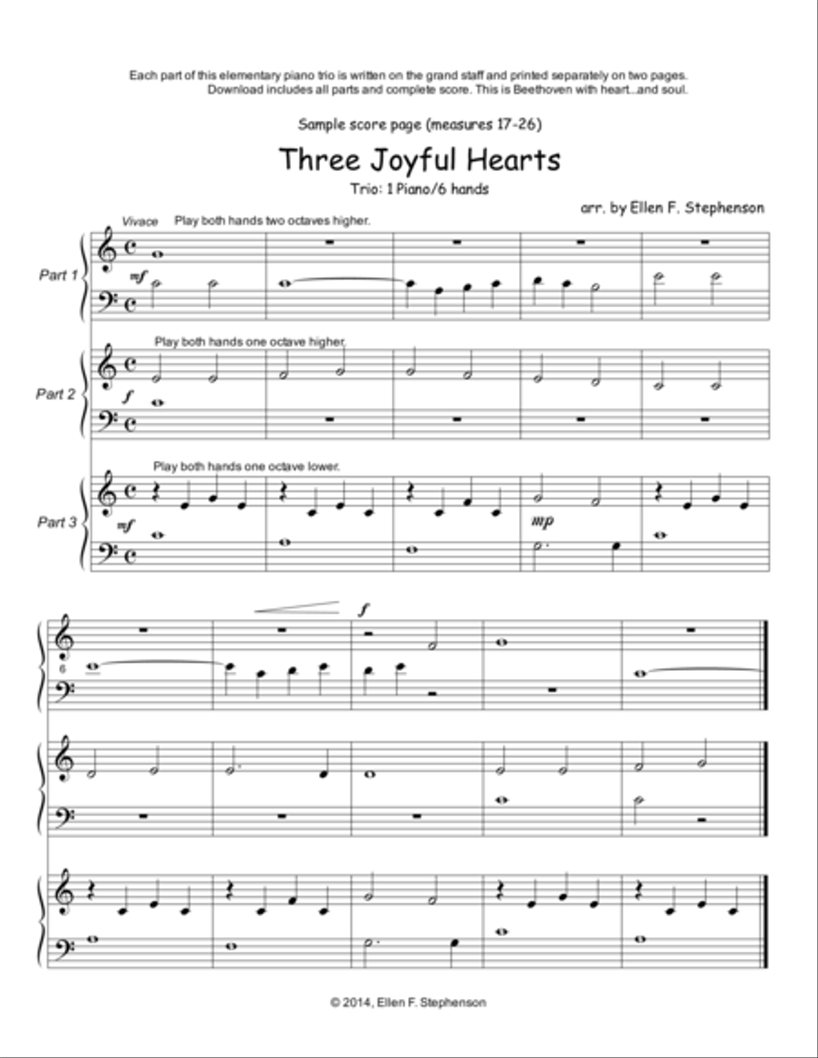 Three Joyful Hearts (1P/6H) Easy Piano scores gallery preview page 1