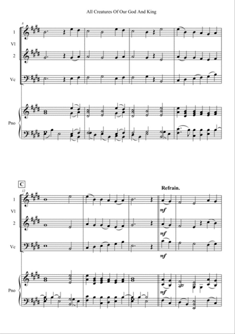 All Creatures Of Our God And King Piano Quartet scores gallery preview page 2