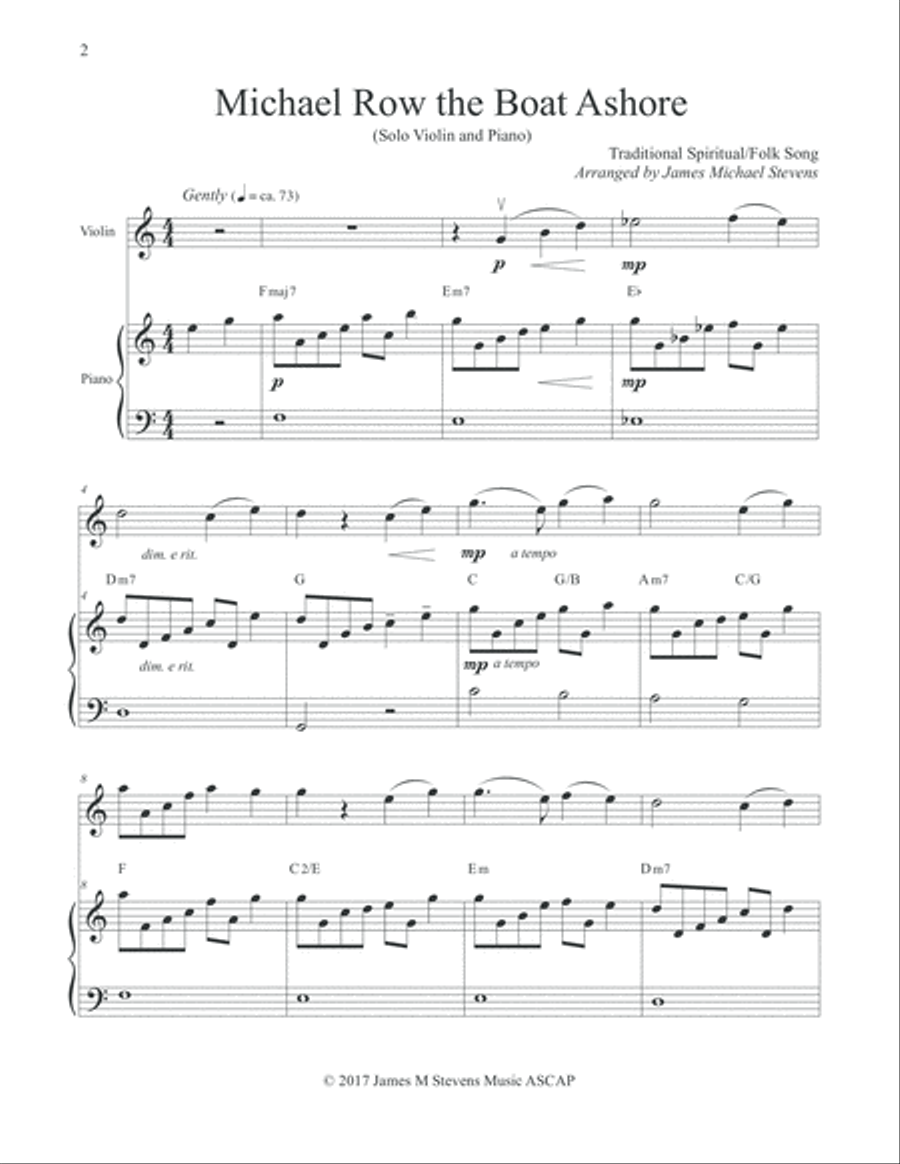 Michael Row the Boat Ashore - Violin & Piano Violin Solo scores gallery preview page 2