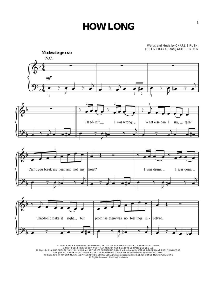 How Long by Charlie Puth Easy Piano - Digital Sheet Music