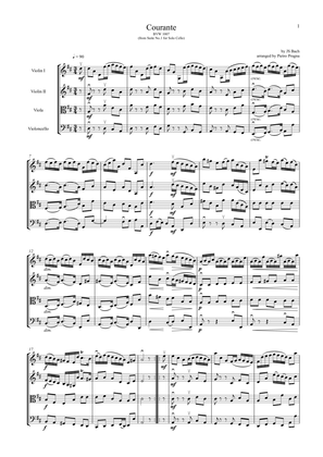 Courante from Suite No 1 for Solo Cello (BWV 1007) by JS Bach - arranged for String Quartet