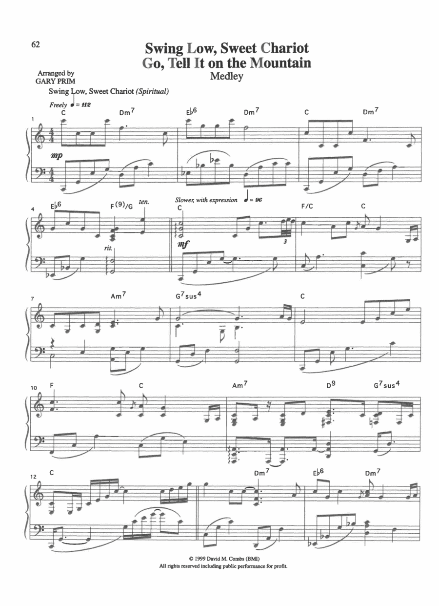 Swing Low, Sweet Chariot / Go, Tell It on the Mountain Medley Piano Solo scores gallery preview page 1