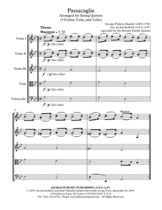 Book cover for Passacaglia in g minor for String Quintet (3 Violins, Viola, and Cello)
