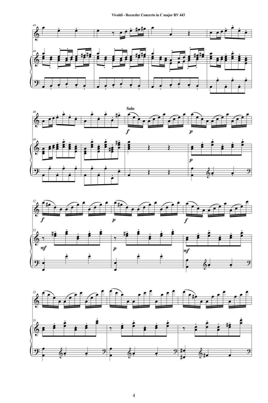 Vivaldi - Recorder Concerto in C major RV 443 for Flautino and Piano Alto Recorder scores gallery preview page 4