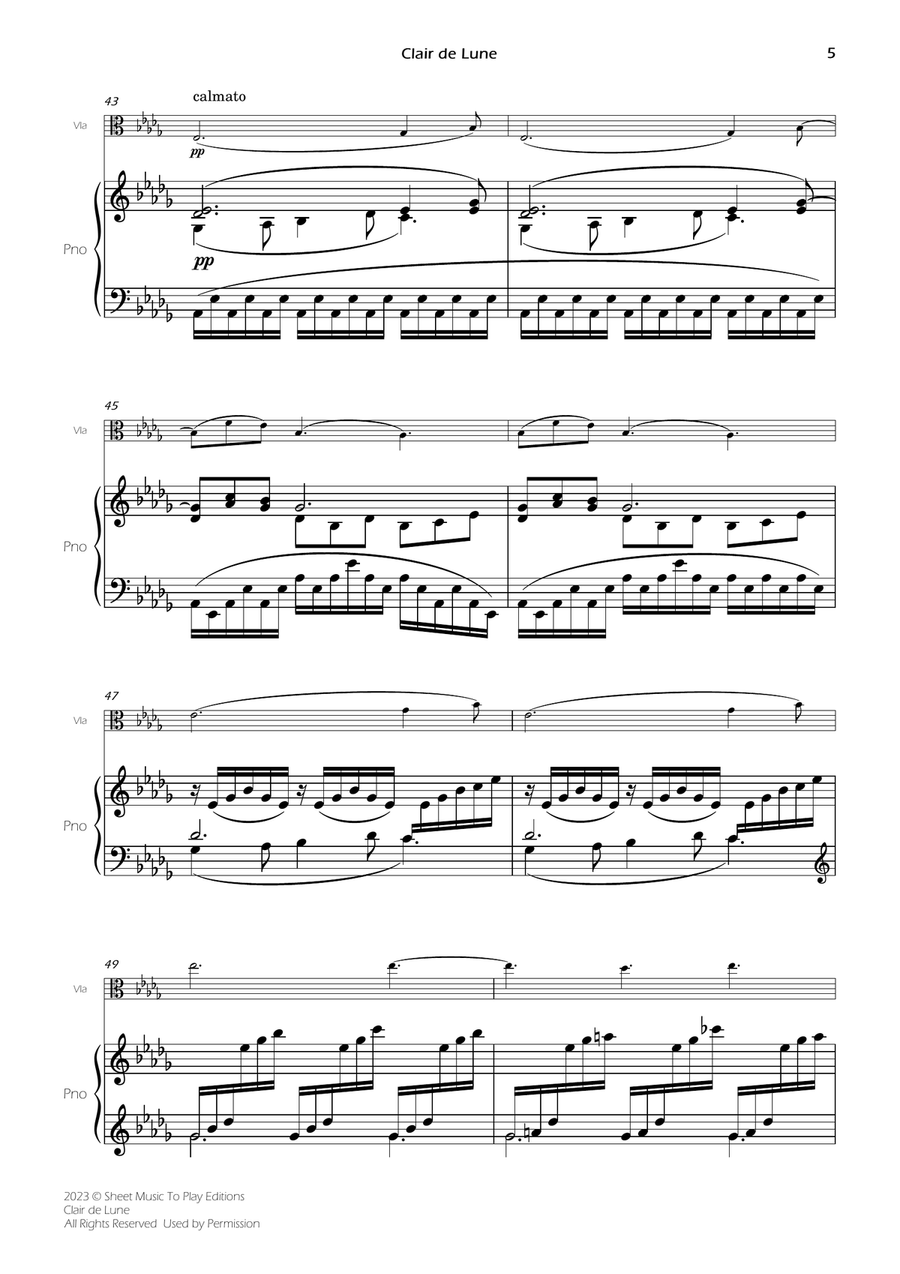 Clair de Lune by Debussy - Viola and Piano (Full Score and Parts) Piano scores gallery preview page 6