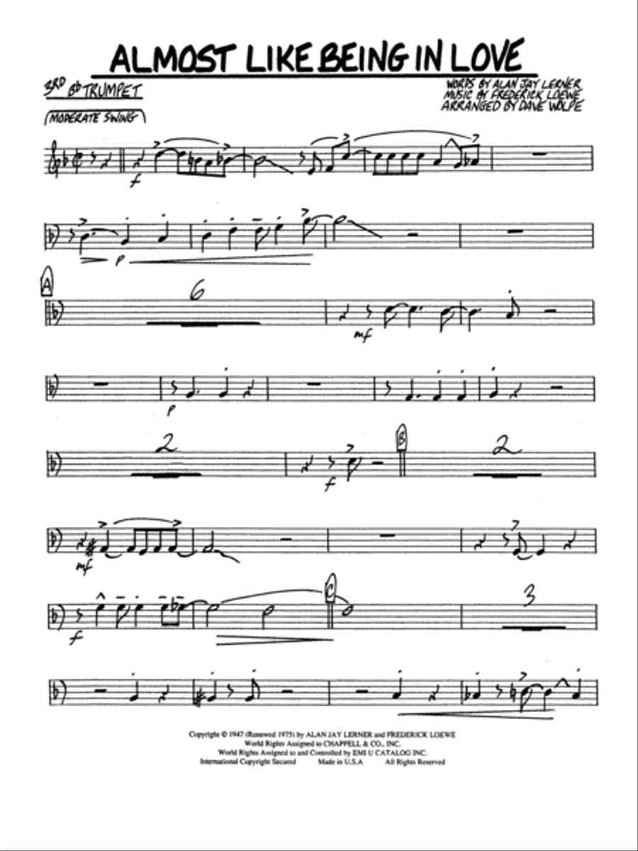 Almost Like Being in Love: 3rd B-flat Trumpet Jazz Ensemble scores gallery preview page 1
