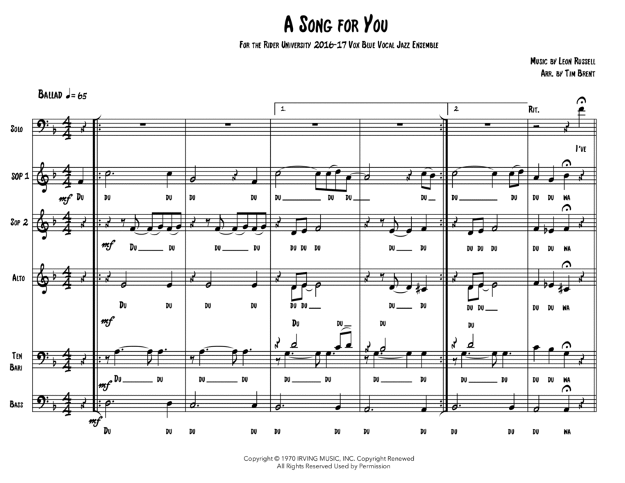 A Song For You 4-Part scores gallery preview page 1