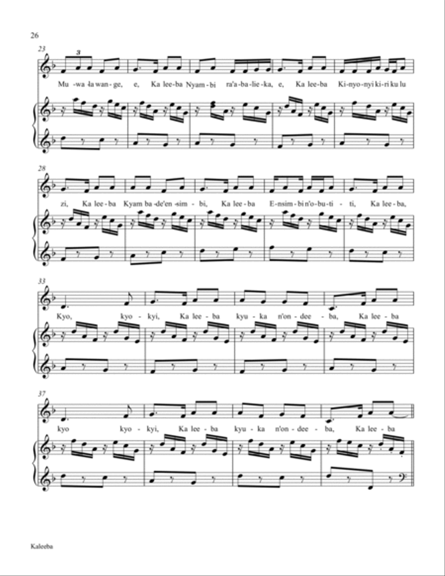 Twelve African Songs for Solo Voice and Piano - 6. KALEEBA (Look out!) SA scores gallery preview page 2