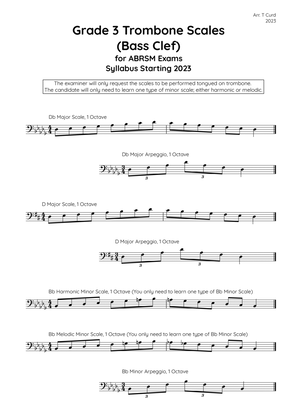 Trombone Scales (bass clef) Grade 3. For the new ABRSM Syllabus from 2023.