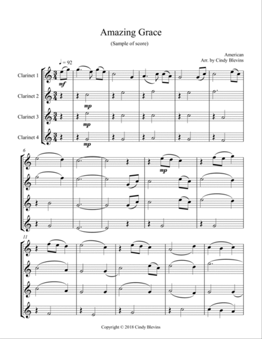 12 Favorite Hymns, Clarinet Quartet Clarinet Quartet scores gallery preview page 2