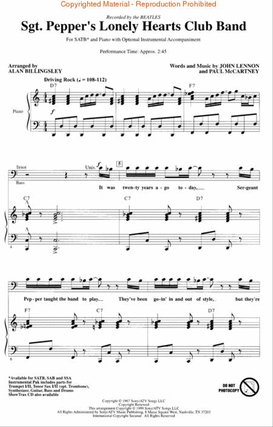 Sgt. Pepper's Lonely Hearts Club Band 4-Part scores gallery preview page 2
