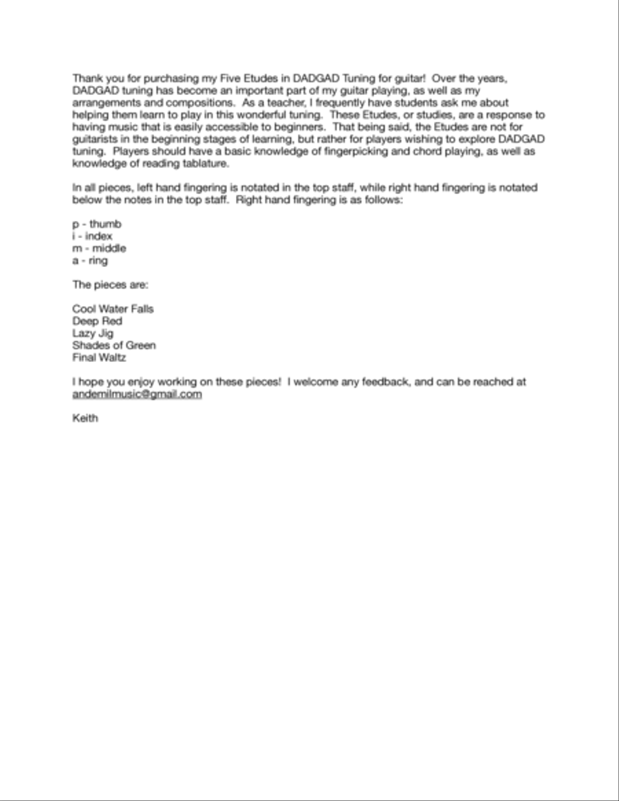 Five Etudes in DADGAD Tuning Classical Guitar scores gallery preview page 2