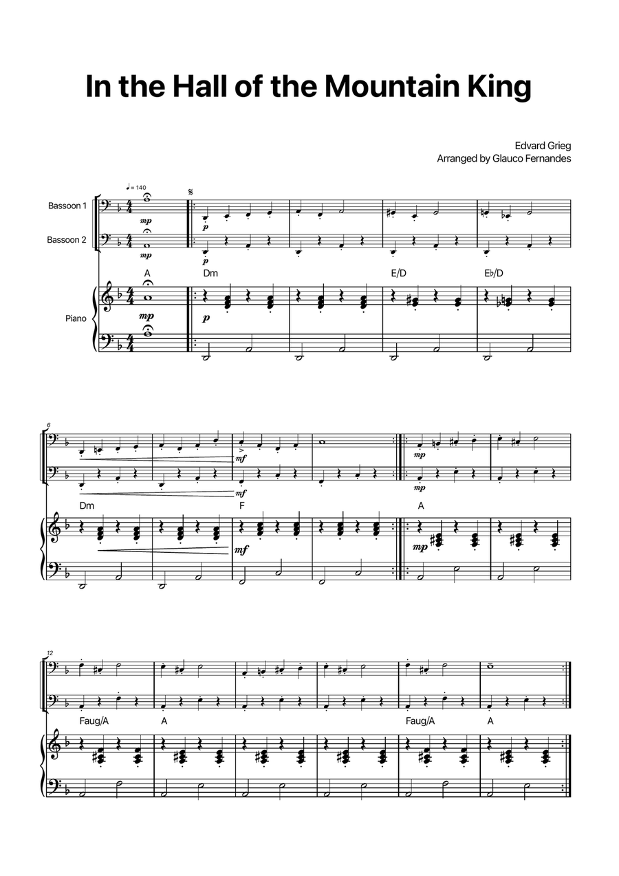 Book cover for In the Hall of the Mountain King - Bassoon Duet with Piano and Chord Notations