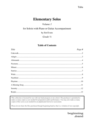 Book cover for Elementary Solos, Volume 1, for Tuba