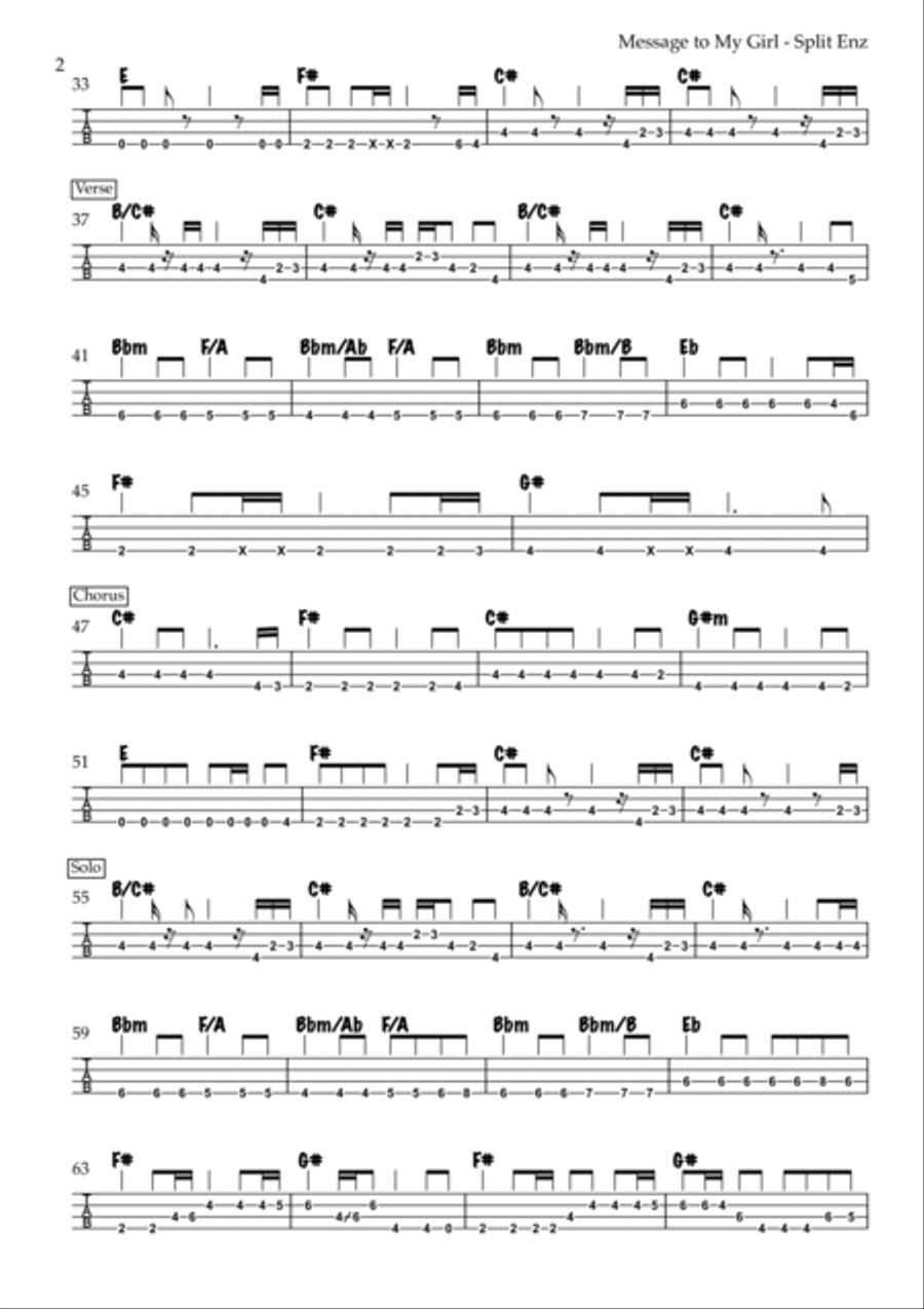 Message To My Girl Bass Guitar Tablature scores gallery preview page 2