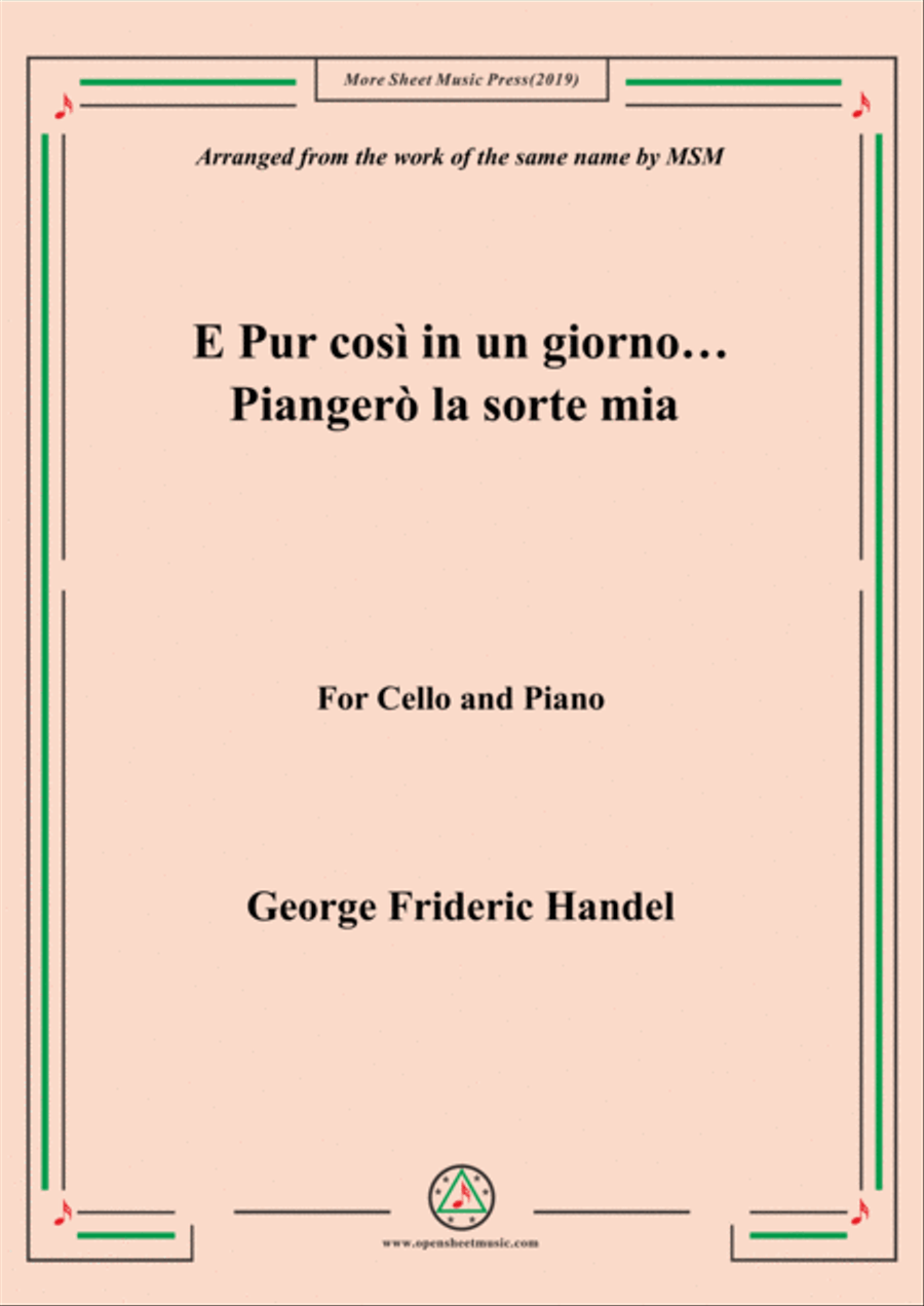 Handel-E pur così in un giorno...Piangerò la sorte mia,for Cello and Piano Piano scores gallery preview page 1