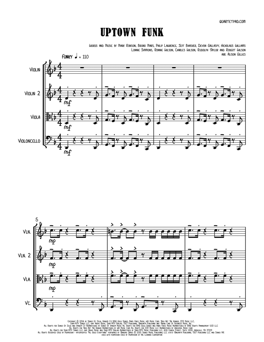 Uptown Funk String Trio scores gallery preview page 1