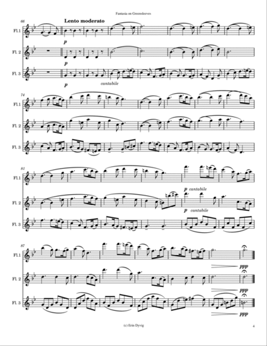 Fantasia on Greensleeves arranged for Flute Trio Flute Trio scores gallery preview page 4