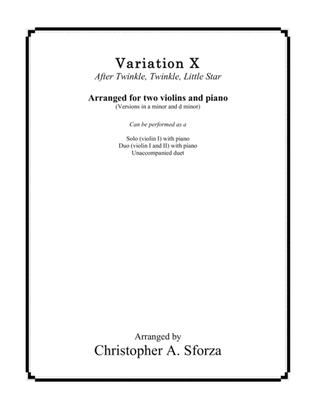 Book cover for Variation X, for two violins and piano
