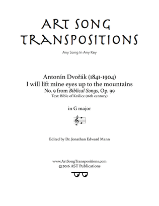 Book cover for DVORÁK: I will lift mine eyes up to the mountains, Op. 99 no. 9 (transposed to G major)