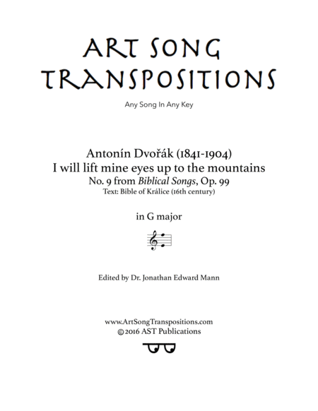 DVORÁK: I will lift mine eyes up to the mountains, Op. 99 no. 9 (transposed to G major)