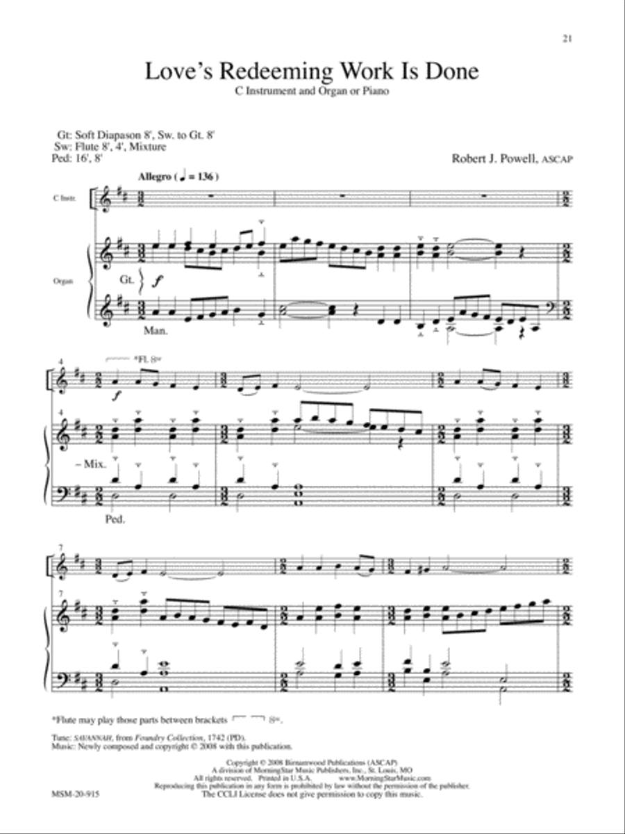 Loves Redeeming Work Is Done Flute scores gallery preview page 1