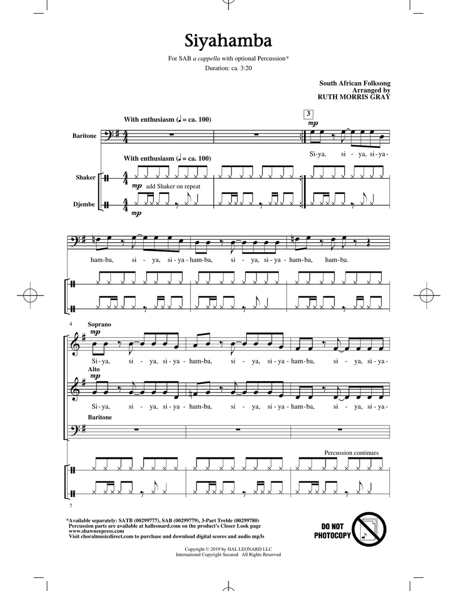 Siyahamba (arr. Ruth Morris Gray) 3-Part scores gallery preview page 1