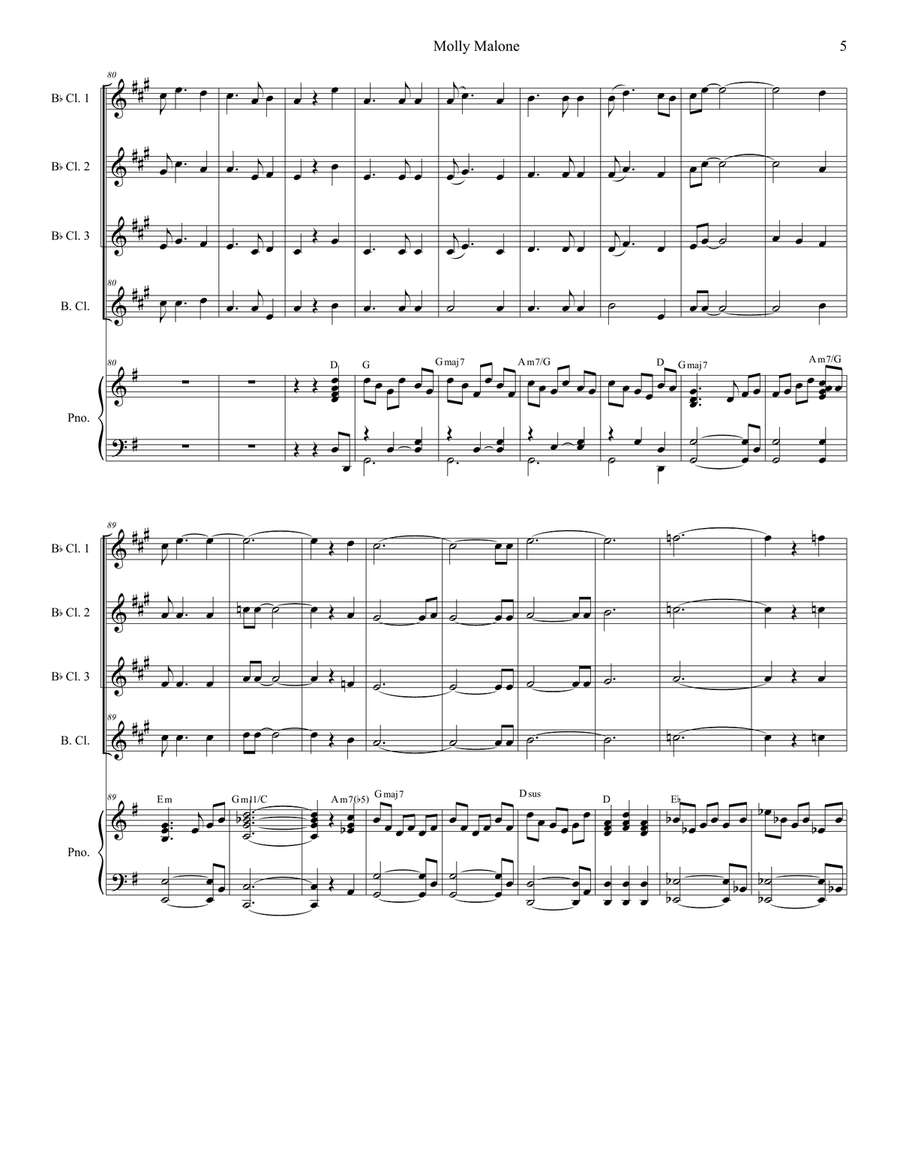 Molly Malone (for Clarinet Choir and Piano) Clarinet Choir scores gallery preview page 6
