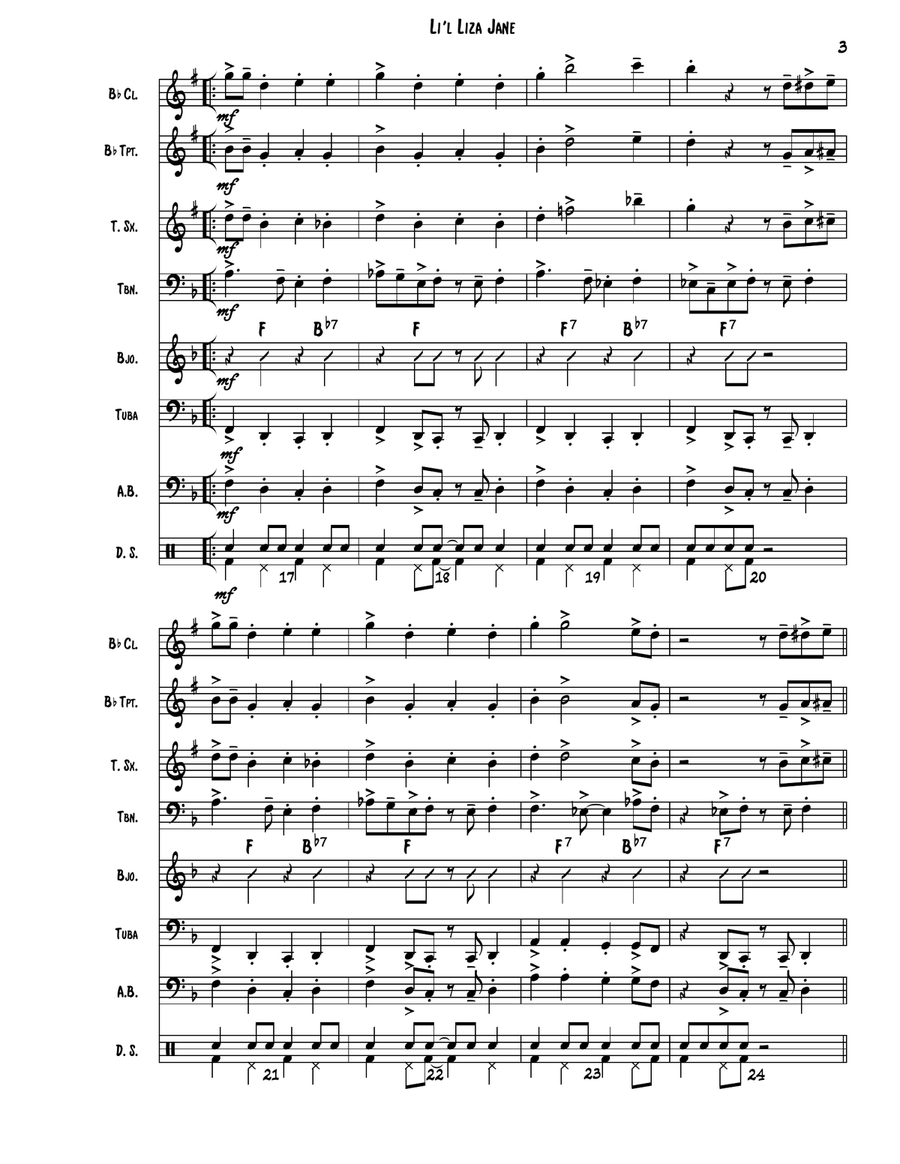 Li'l Liza Jane - New Orleans Parade Band Music (Traditional Jazz Combo) - Intermediate Jazz Ensemble scores gallery preview page 3
