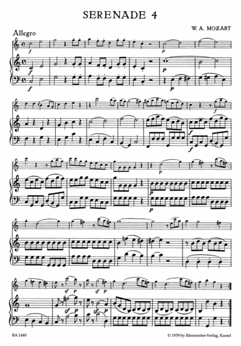 Serenaden fur drei Melodie-Instrumente oder ein Melodie-Instrument und Klavier, Heft 4 C major KV 439b/4,5