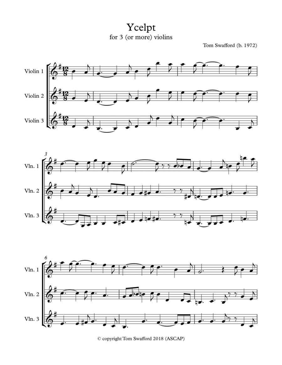 Yclept for three violins String Trio scores gallery preview page 1